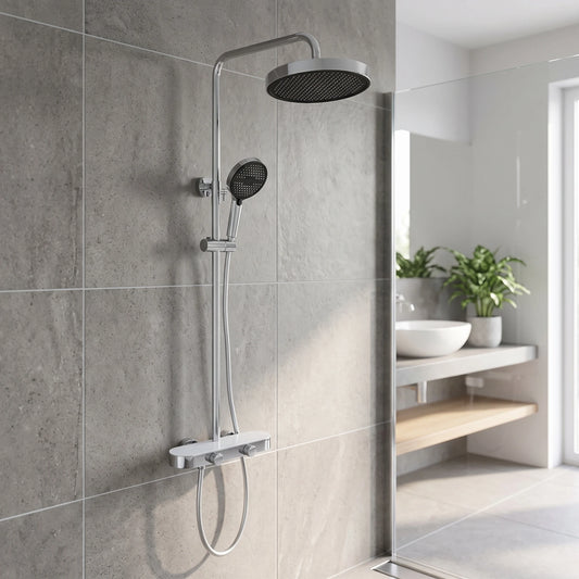 Exposed Shower Bar Set - Chrome in a room setting