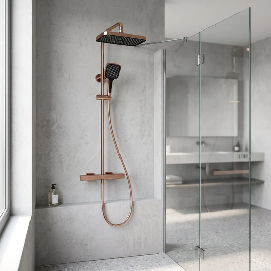 Exposed Shower Set - Brushed Rose Gold in a room setting