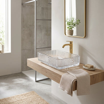 Rectangle Glass Vessel Sink - Transparent in a room setting