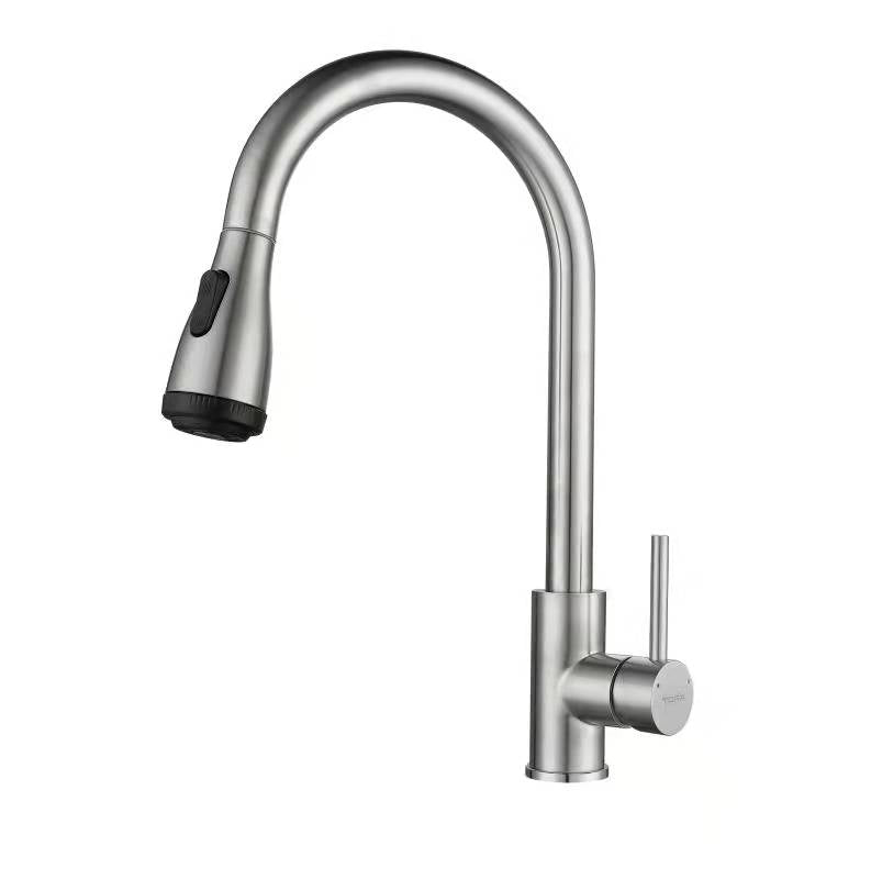 SUS304 Pull-Down Pillar Sink Mixer c/w 4-Functions Shower Head - Satin