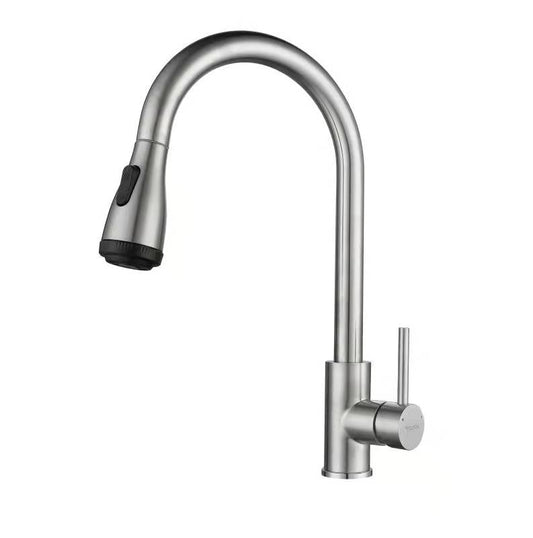 SUS304 Pull-Down Pillar Sink Mixer c/w 4-Functions Shower Head - Satin