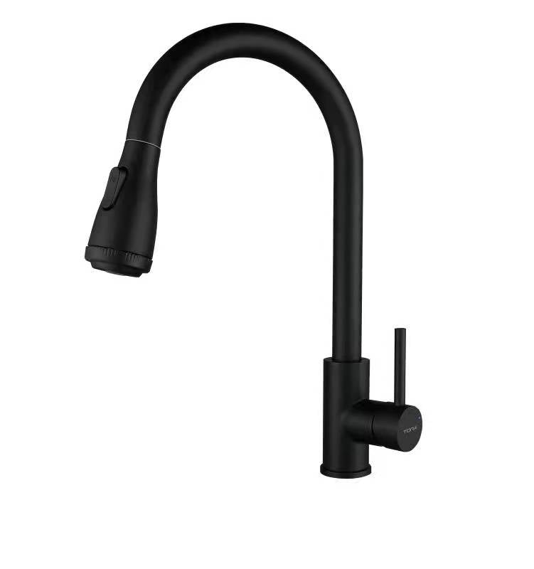 SUS304 Pull-Down Pillar Sink Mixer c/w 4-Functions Shower Head - Matt Black