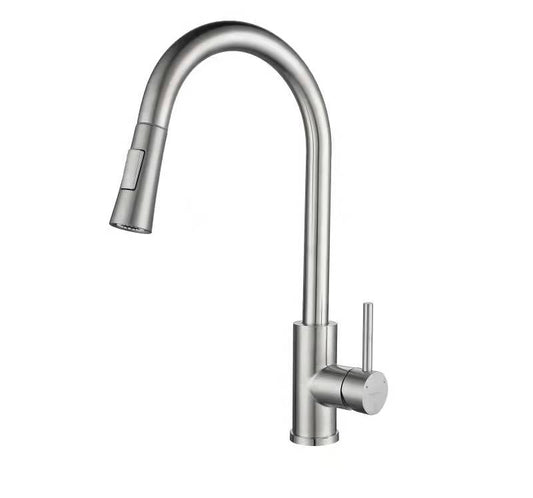 SUS304 Pull-Down Pillar Sink Mixer c/w 2-Functions Shower Head - Satin