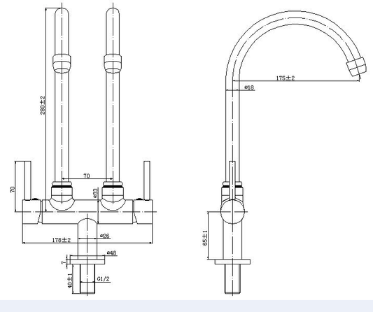 Pillar Sink Cold Tap with Double Spout