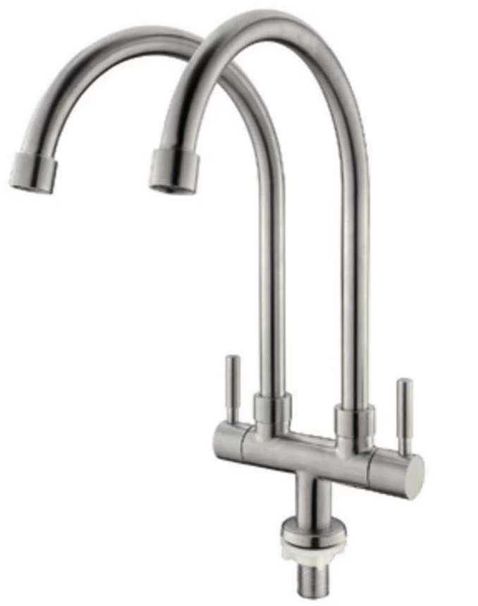 SUS304 Double Spout Pillar Sink Tap - Satin