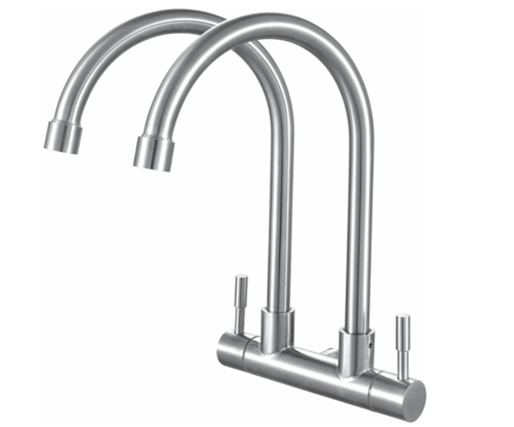 SUS304 Double Spout Wall Sink Tap - Satin
