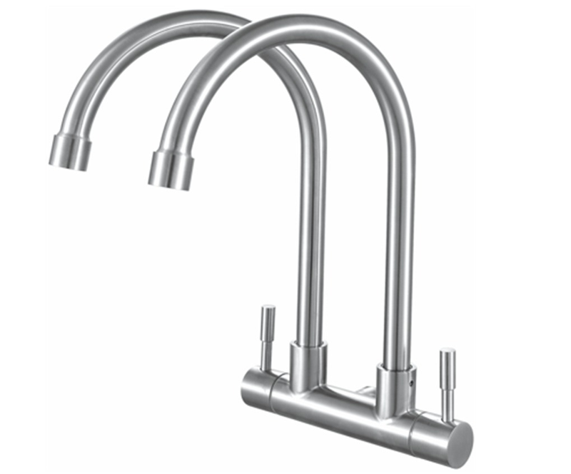 SUS304 Double Spout Wall Sink Tap - Satin