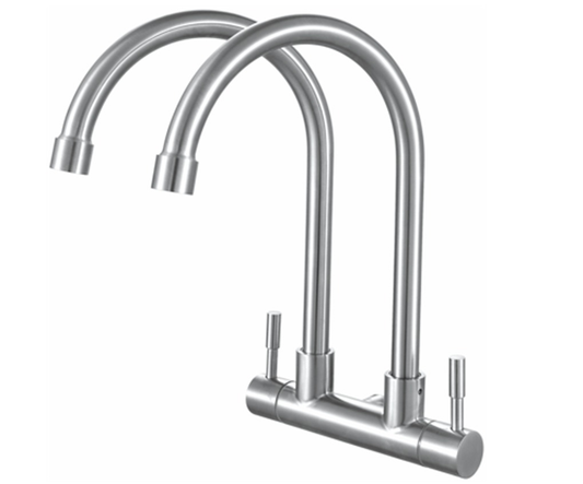 SUS304 Double Spout Wall Sink Tap - Satin