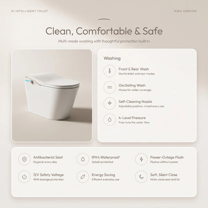 Smart Toilet Complete Set (S-250mm) c/w Tank (High Version) - Gold - Clean, Comfortable & Safe