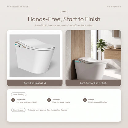 Smart Toilet Complete Set (S-250mm) c/w Tank (High Version) - Gold - Hands-Free Auto-Flip & Foot-Sensor