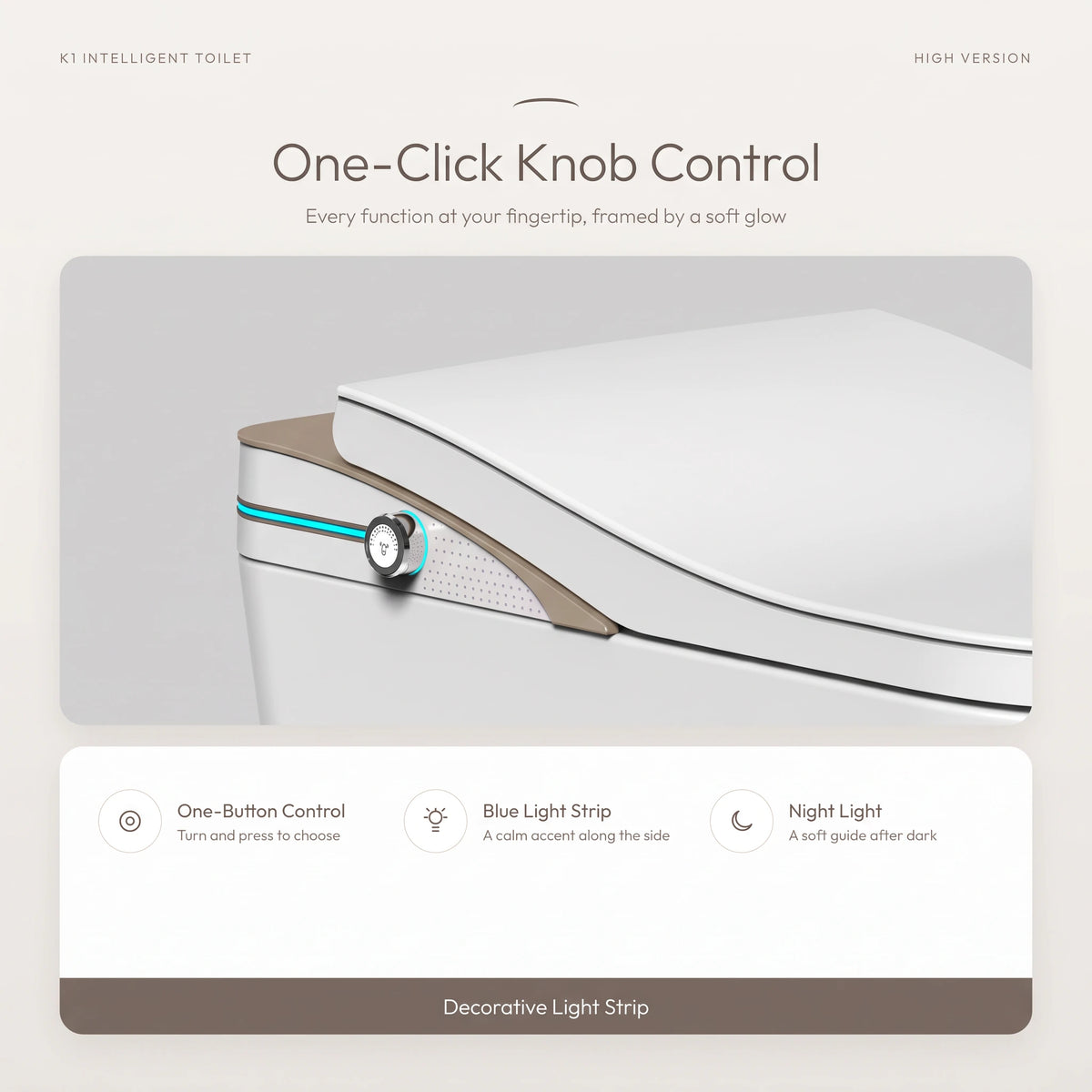 Smart Toilet Complete Set (S-250mm) c/w Tank (High Version) - Gold - One-Click Knob Control