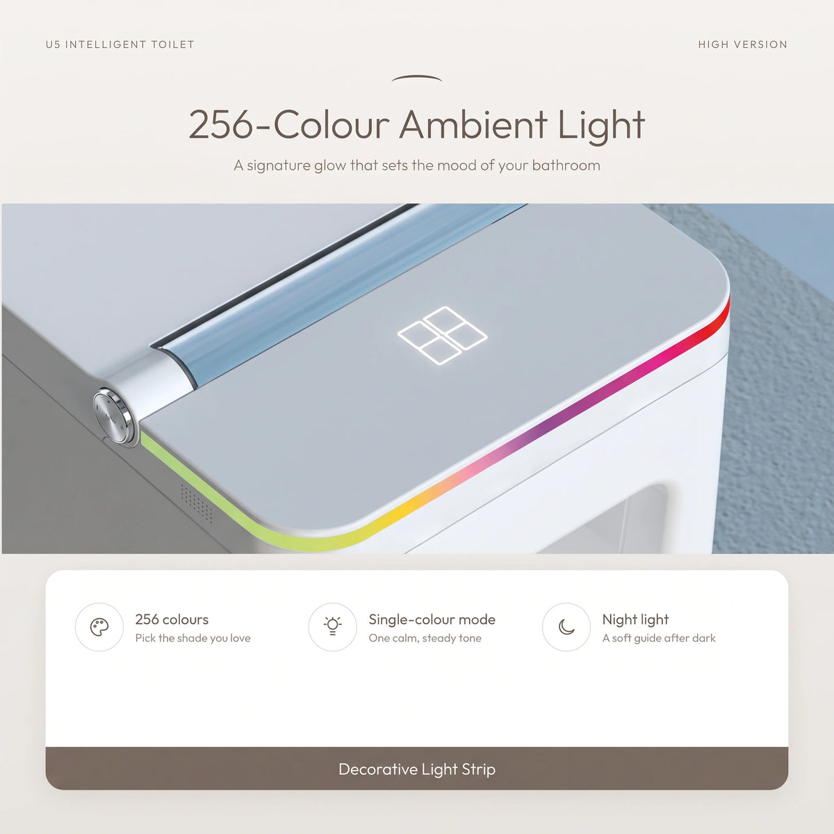 Smart Toilet Complete Set (S-250mm) c/w Tank (High Version) - 256-Colour Ambient Light