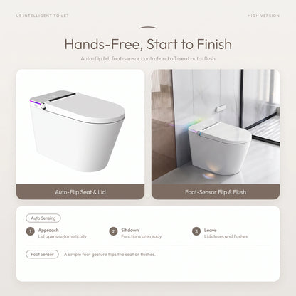 Smart Toilet Complete Set (S-250mm) c/w Tank (High Version) - Hands-Free Auto-Flip & Foot-Sensor