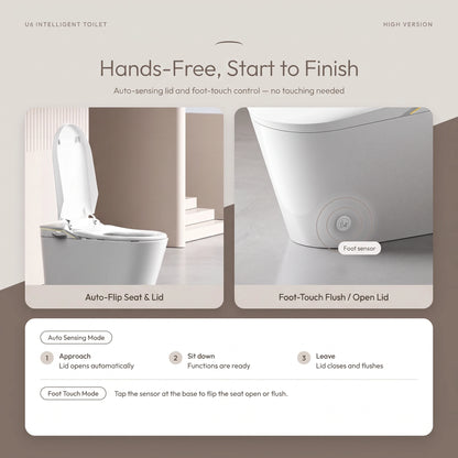 Smart Toilet Complete Set (S-200mm) c/w Tank (High Version) - White - Hands-Free Auto-Flip & Foot-Touch