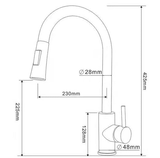 SUS304 Pull-Down Pillar Sink Mixer c/w 2-Functions Shower Head - Satin