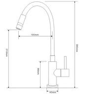 SUS304 Pillar Sink Tap c/w Flexible Black Silicone Hose