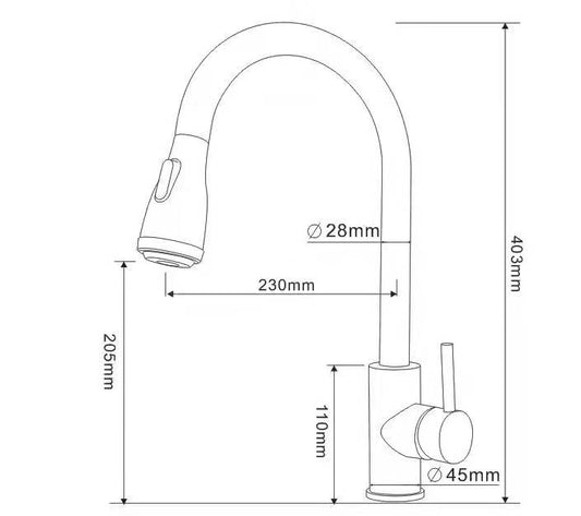 SUS304 Pull-Down Pillar Sink Mixer c/w 4-Functions Shower Head - Satin
