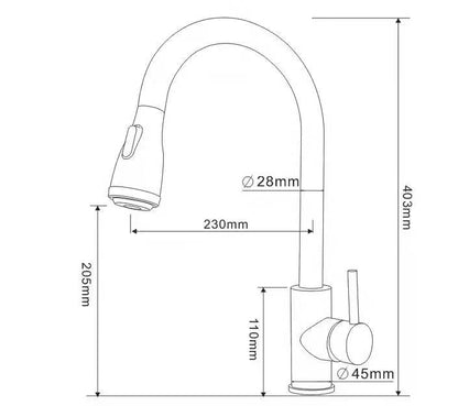 SUS304 Pull-Down Pillar Sink Mixer c/w 4-Functions Shower Head - Matt Black