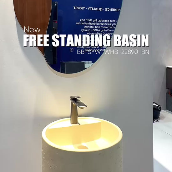 Round Free Standing Artificial Stone Basin c/w Waste - Beige and Brown video [src:file:BB_SYW-WHB-22890-BN_ww.mp4]