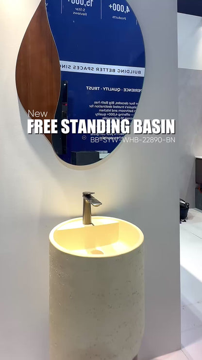 Round Free Standing Artificial Stone Basin c/w Waste - Beige and Brown video [src:file:BB_SYW-WHB-22890-BN_ww.mp4]