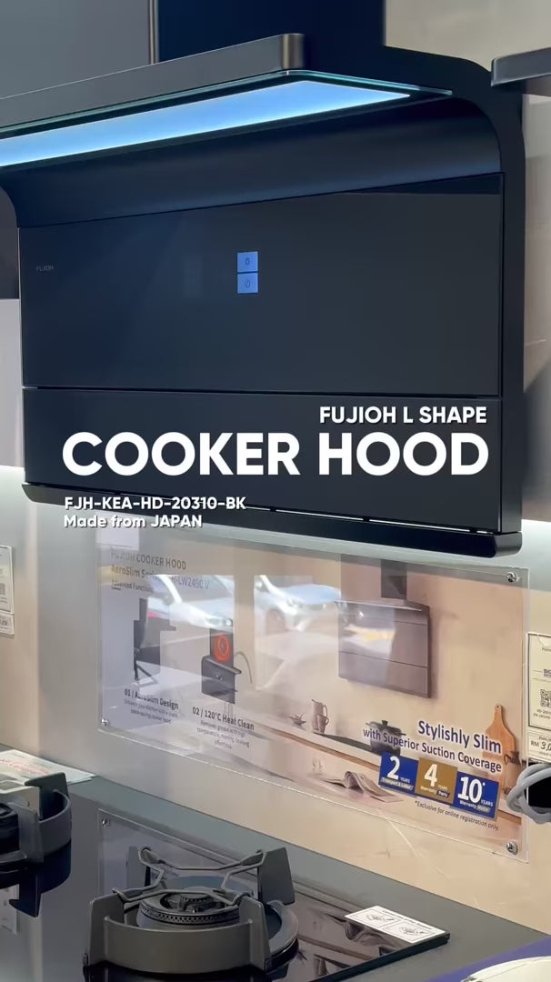 Fujioh L-Shaped Cooker Hood With Oil Repellent Fan - FJH-KEA-HD-20310-BK product video