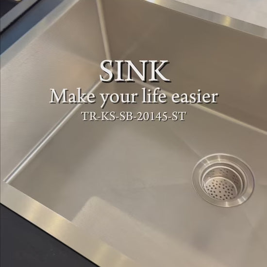 SUS304 Single Bowl Mini Nano Kitchen Sink c/w roll up rack & basket - Satin - TR-KS-SB-20145-ST product video