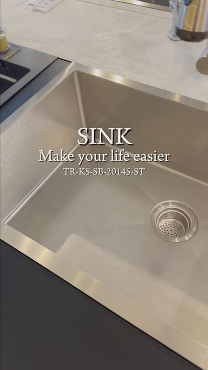 SUS304 Single Bowl Mini Nano Kitchen Sink c/w roll up rack & basket - Satin - TR-KS-SB-20145-ST product video