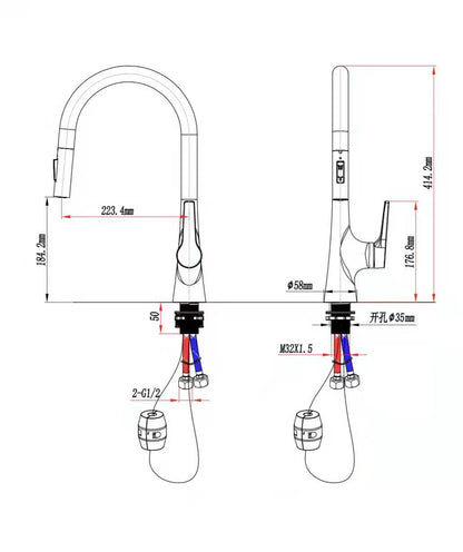 Single Lever Pull-Down Pillar Sink Mixer - Satin